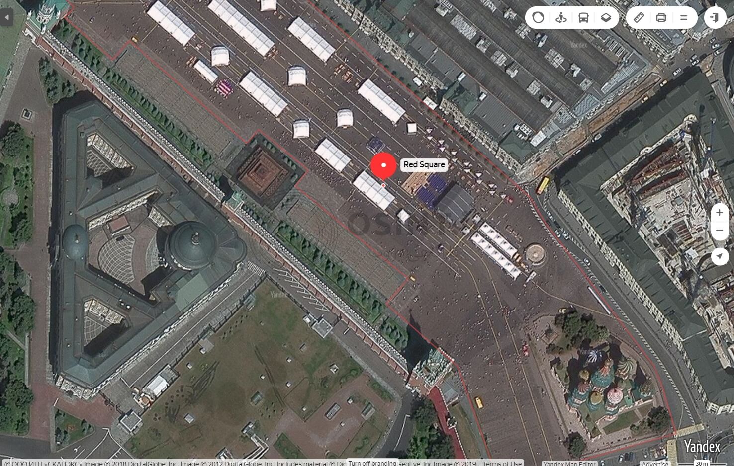 تصویر ماهواره ای یاندکس از میدان سرخ مسکو