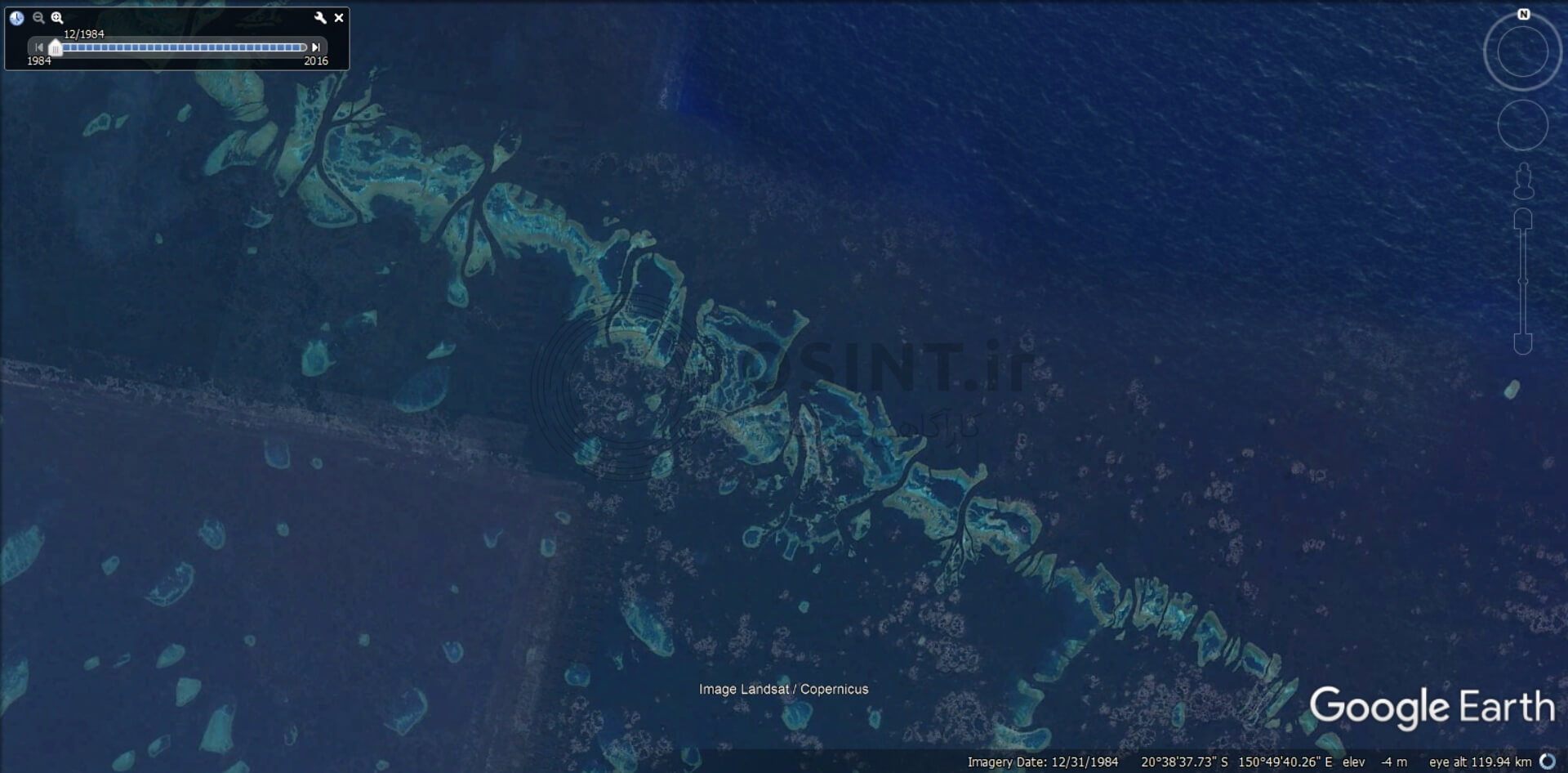 تصویر صخره‌های مرجانی استرالیا در گوگل ارث