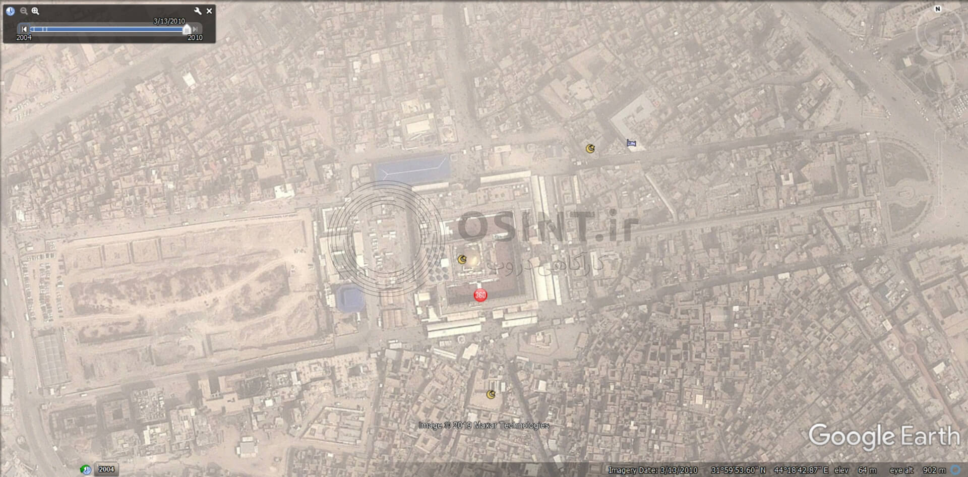 تصویر گوگل ارث از حرم امام علی در نجف