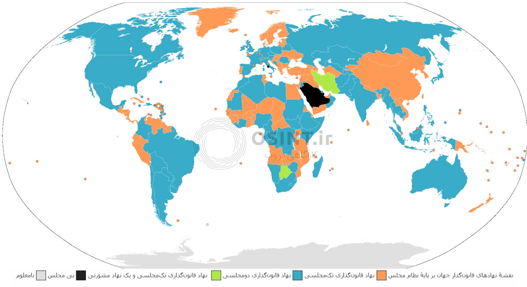 نقشه شیوه قانون گذاری کشورهای مختلف دنیا